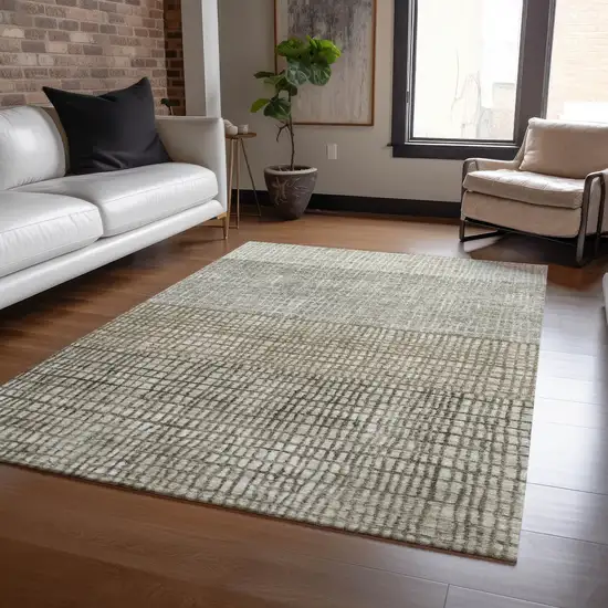 Taupe And Ivory Geometric Washable Indoor Outdoor Area Rug Photo 6