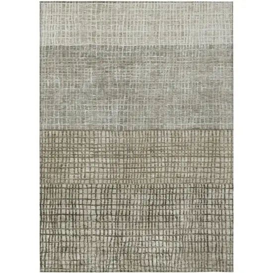 Taupe And Ivory Geometric Washable Indoor Outdoor Area Rug Photo 1