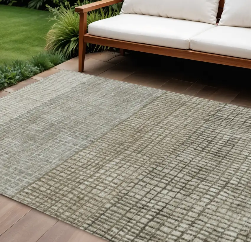 Taupe And Ivory Geometric Washable Indoor Outdoor Area Rug Photo 2