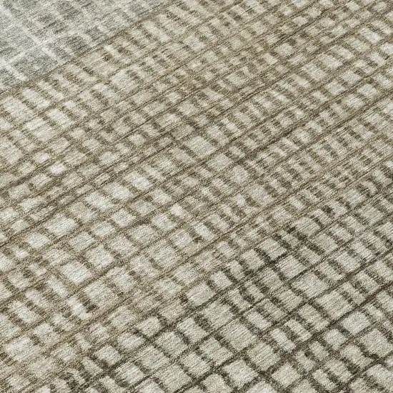 Taupe And Ivory Geometric Washable Indoor Outdoor Area Rug Photo 8