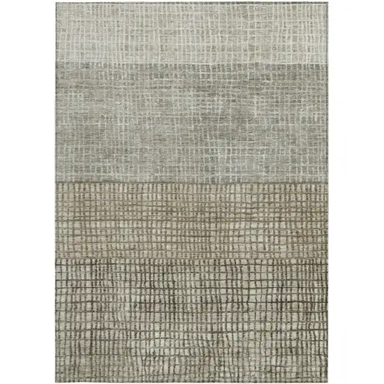 Taupe And Ivory Geometric Washable Indoor Outdoor Area Rug Photo 3