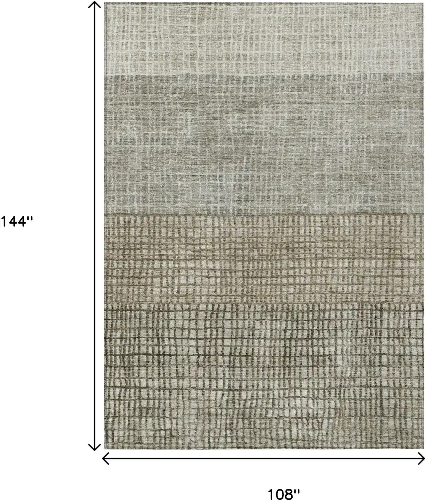 Taupe And Ivory Geometric Washable Indoor Outdoor Area Rug Photo 9