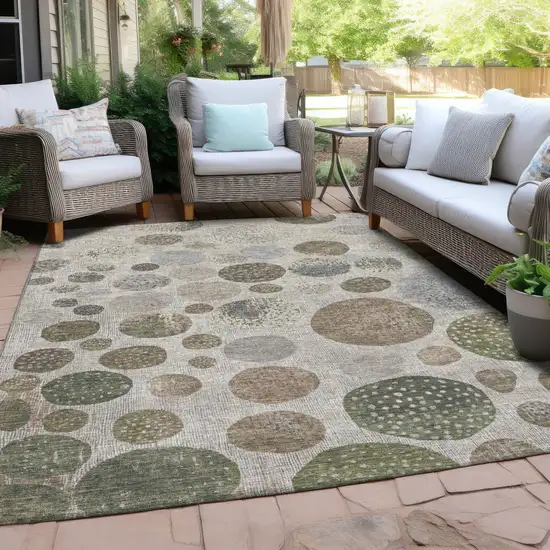 Taupe And Ivory Geometric Washable Indoor Outdoor Area Rug Photo 4