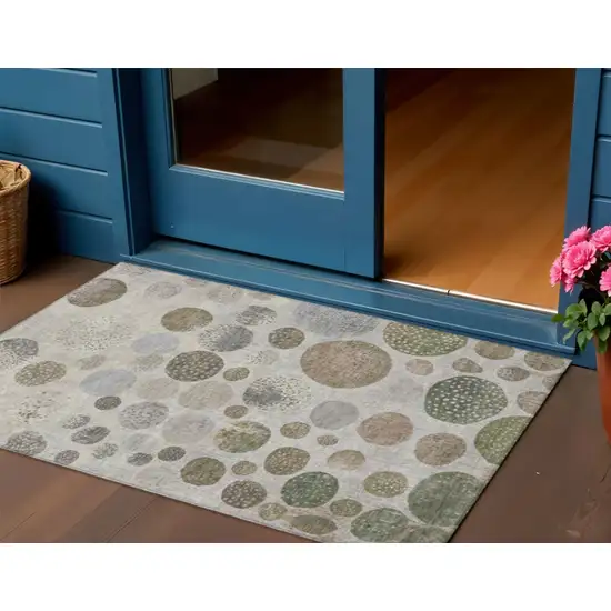 Taupe And Ivory Geometric Washable Indoor Outdoor Area Rug Photo 2