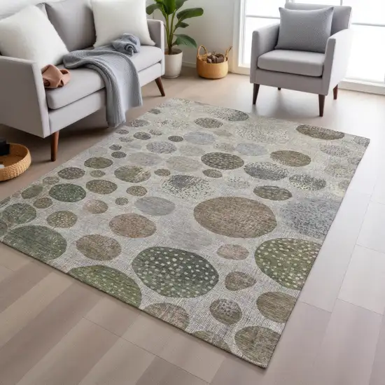 Taupe And Ivory Geometric Washable Indoor Outdoor Area Rug Photo 5