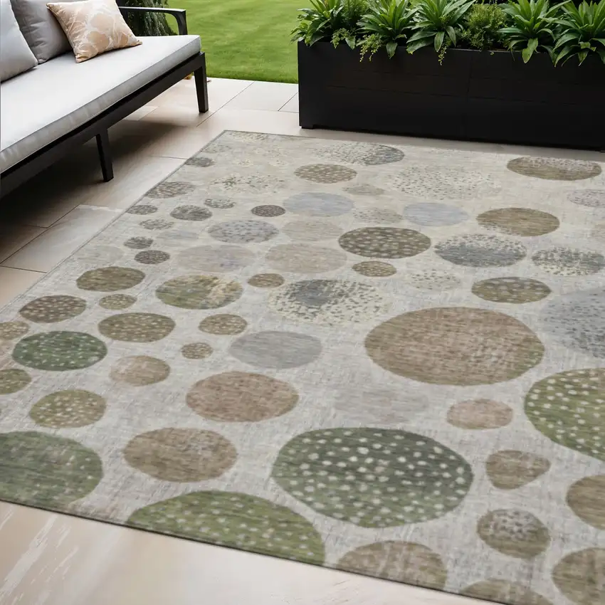 Taupe And Ivory Geometric Washable Indoor Outdoor Area Rug Photo 2