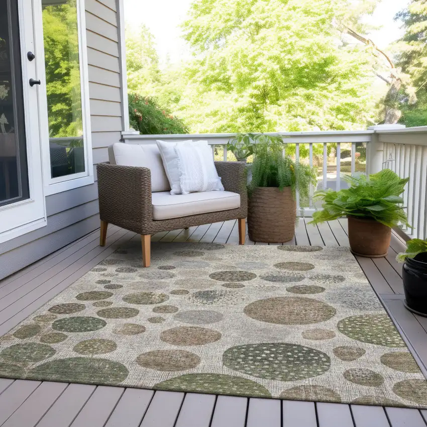Taupe And Ivory Geometric Washable Indoor Outdoor Area Rug Photo 7