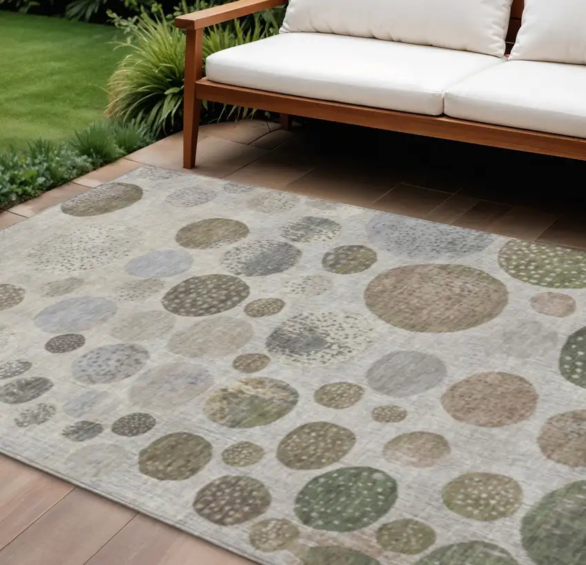 Taupe And Ivory Geometric Washable Indoor Outdoor Area Rug Photo 2
