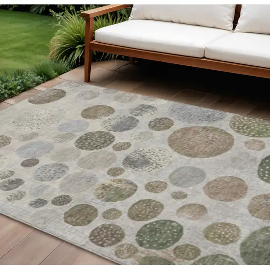 Taupe And Ivory Geometric Washable Indoor Outdoor Area Rug Photo 2