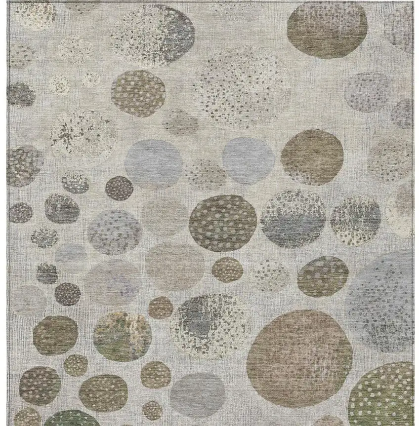 Taupe And Ivory Geometric Washable Indoor Outdoor Area Rug Photo 1