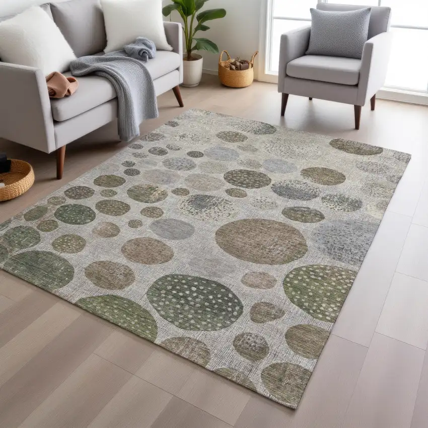 Taupe And Ivory Geometric Washable Indoor Outdoor Area Rug Photo 5