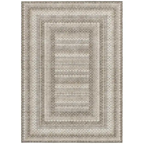 Taupe And Ivory Geometric Washable Indoor Outdoor Area Rug Photo 3