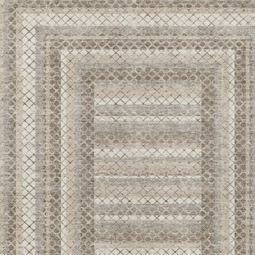 Taupe And Ivory Geometric Washable Indoor Outdoor Area Rug Photo 4