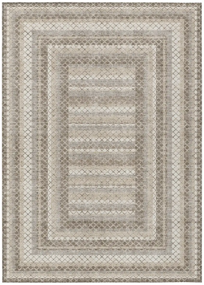 Taupe And Ivory Geometric Washable Indoor Outdoor Area Rug Photo 1