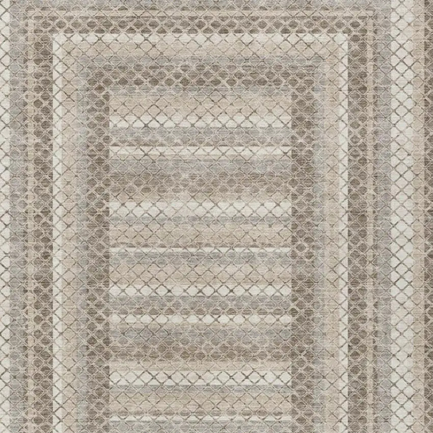Taupe And Ivory Geometric Washable Indoor Outdoor Area Rug Photo 3