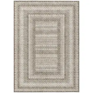 Photo of Taupe And Ivory Geometric Washable Indoor Outdoor Area Rug