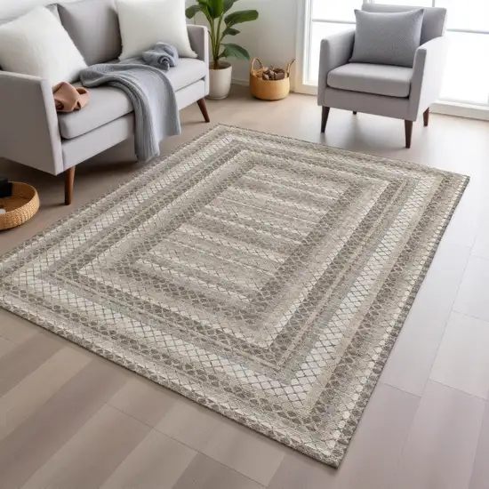 Taupe And Ivory Geometric Washable Indoor Outdoor Area Rug Photo 6