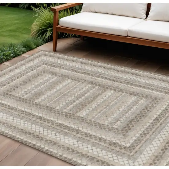 Taupe And Ivory Geometric Washable Indoor Outdoor Area Rug Photo 2