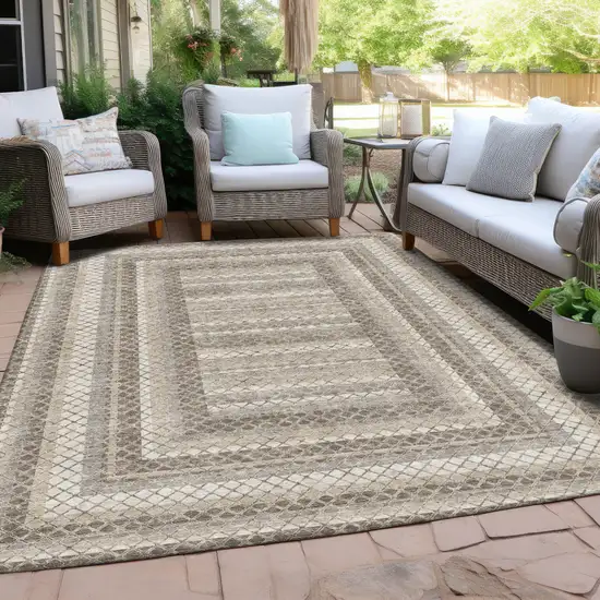 Taupe And Ivory Geometric Washable Indoor Outdoor Area Rug Photo 4