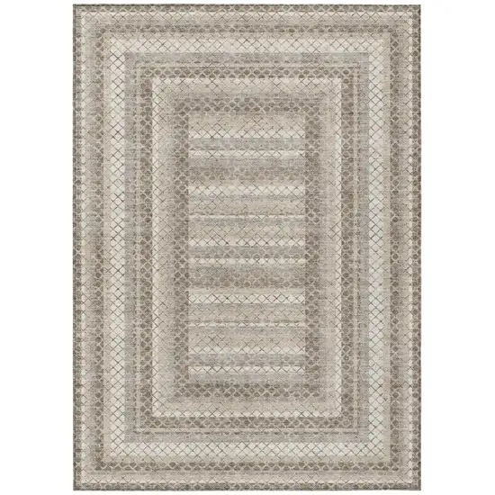 Taupe And Ivory Geometric Washable Indoor Outdoor Area Rug Photo 1