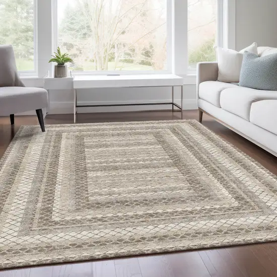 Taupe And Ivory Geometric Washable Indoor Outdoor Area Rug Photo 6