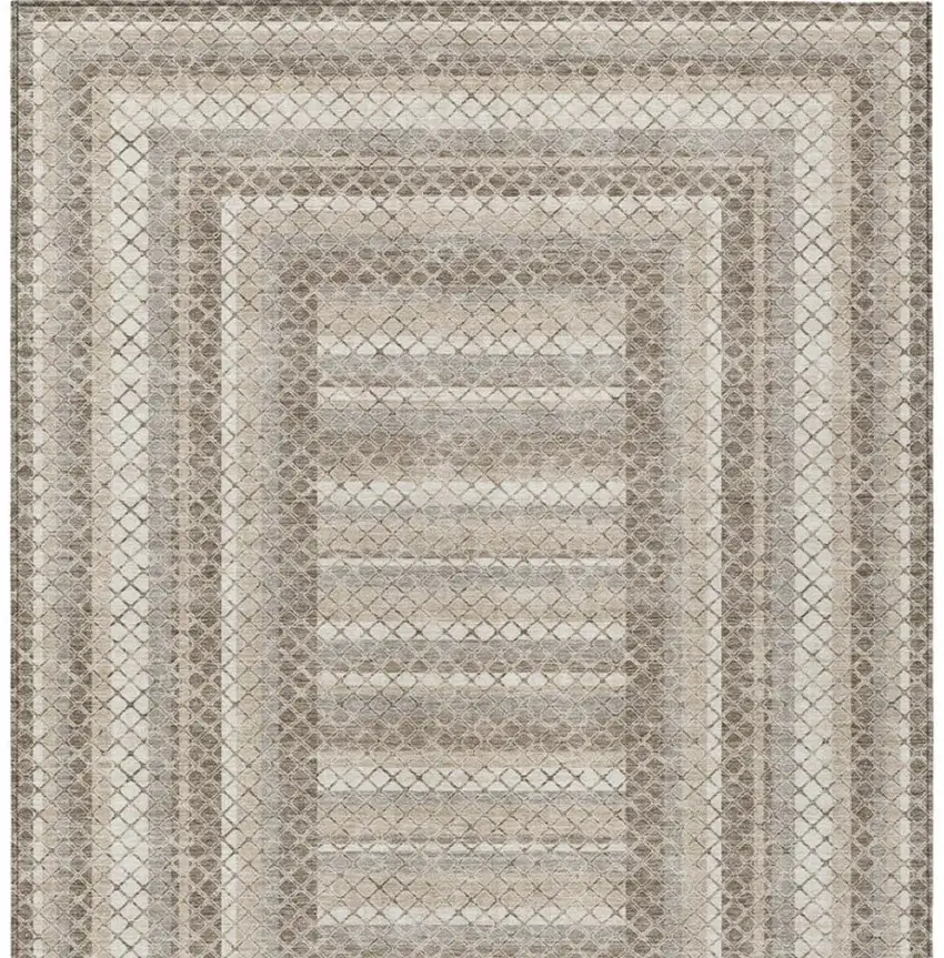 Taupe And Ivory Geometric Washable Indoor Outdoor Area Rug Photo 9