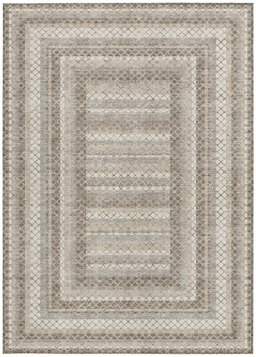 Taupe And Ivory Geometric Washable Indoor Outdoor Area Rug Photo 3