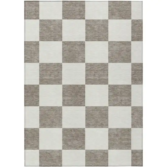 Taupe And Ivory Geometric Washable Indoor Outdoor Area Rug Photo 2