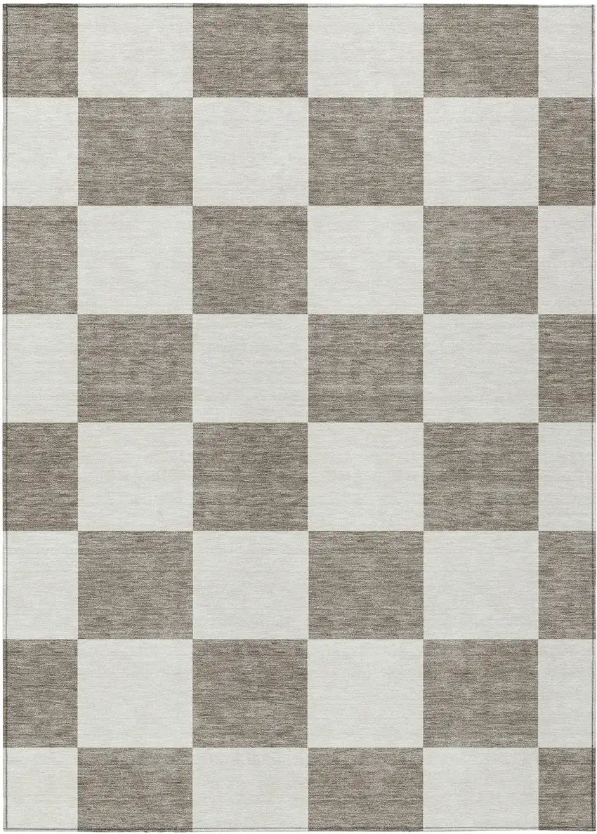 Taupe And Ivory Geometric Washable Indoor Outdoor Area Rug Photo 2