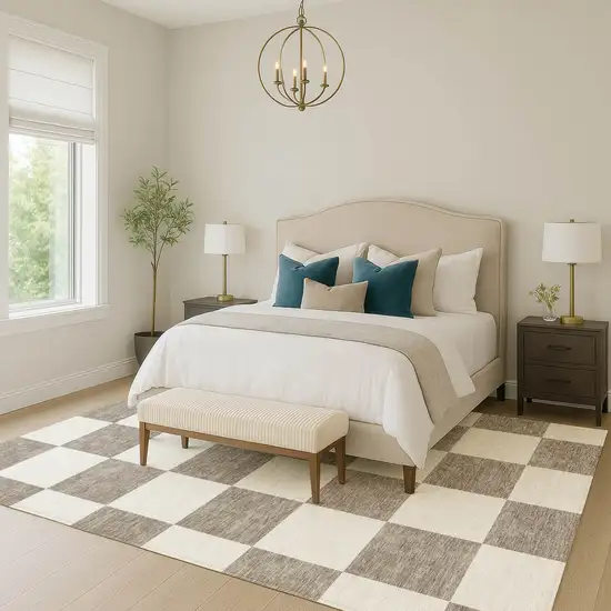 Taupe And Ivory Geometric Washable Indoor Outdoor Area Rug Photo 7