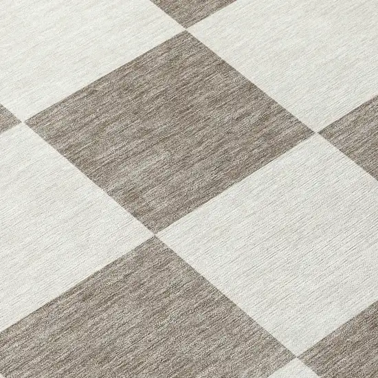 Taupe And Ivory Geometric Washable Indoor Outdoor Area Rug Photo 8