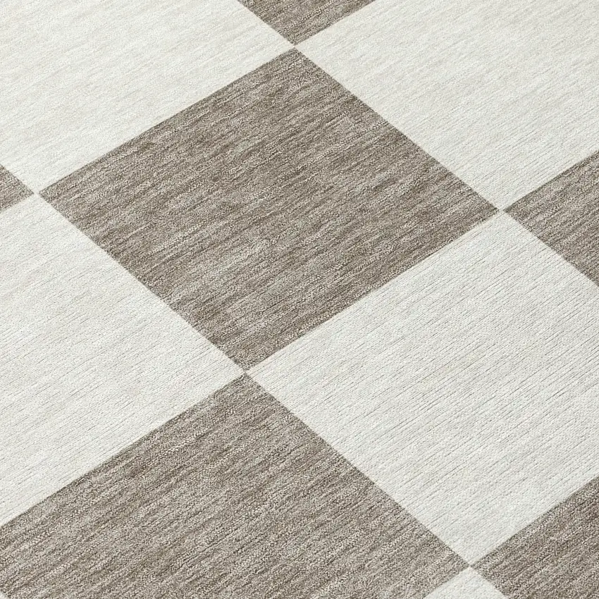 Taupe And Ivory Geometric Washable Indoor Outdoor Area Rug Photo 8