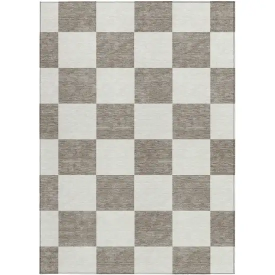 Taupe And Ivory Geometric Washable Indoor Outdoor Area Rug Photo 4