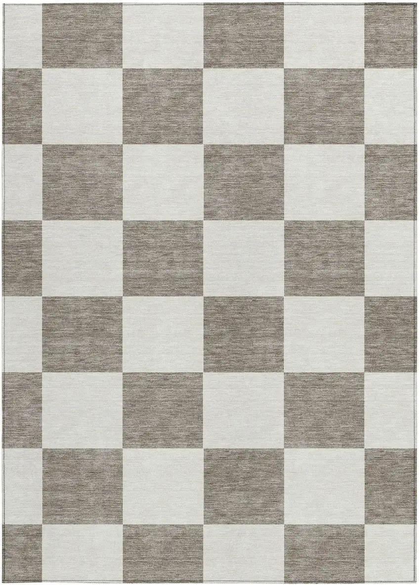 Taupe And Ivory Geometric Washable Indoor Outdoor Area Rug Photo 4