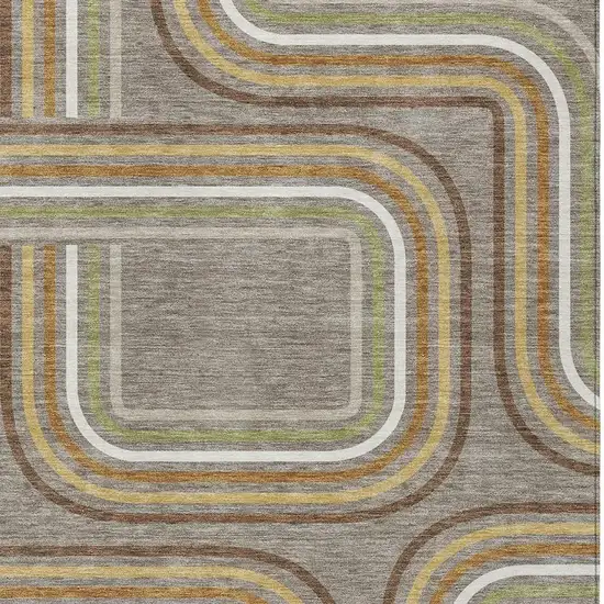 Taupe And Ivory Geometric Washable Indoor Outdoor Area Rug Photo 3