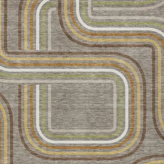Taupe And Ivory Geometric Washable Indoor Outdoor Area Rug Photo 3