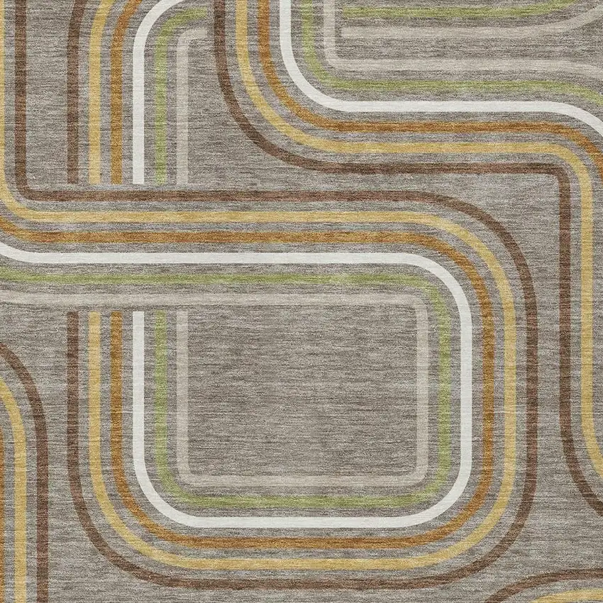 Taupe And Ivory Geometric Washable Indoor Outdoor Area Rug Photo 3