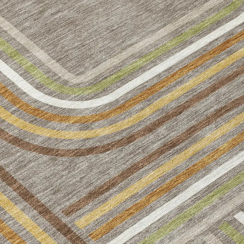 Taupe And Ivory Geometric Washable Indoor Outdoor Area Rug Photo 6
