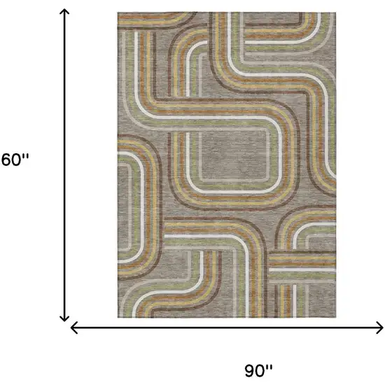 Taupe And Ivory Geometric Washable Indoor Outdoor Area Rug Photo 7