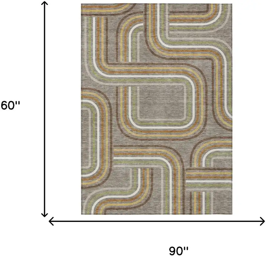 Taupe And Ivory Geometric Washable Indoor Outdoor Area Rug Photo 7