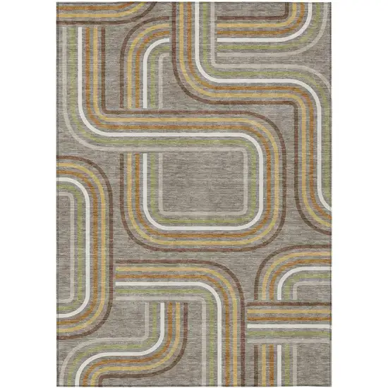 Taupe And Ivory Geometric Washable Indoor Outdoor Area Rug Photo 2
