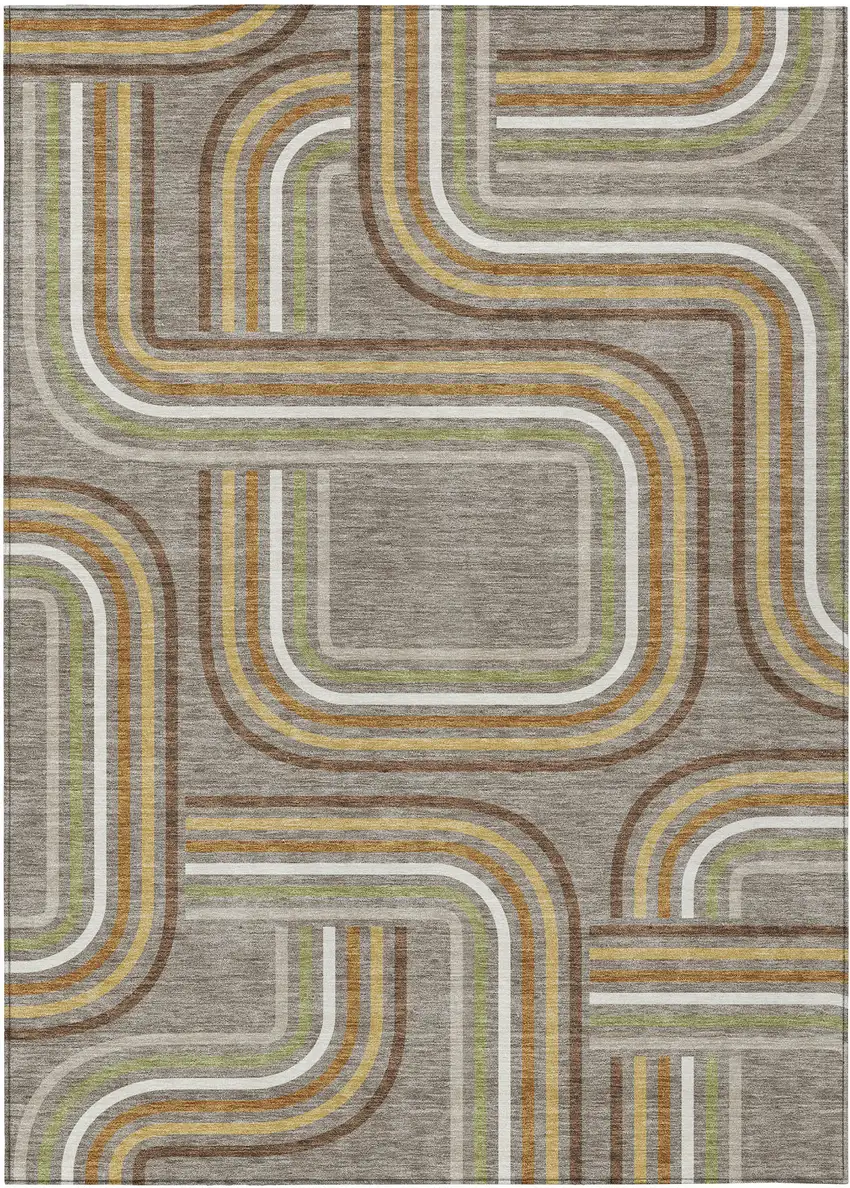 Taupe And Ivory Geometric Washable Indoor Outdoor Area Rug Photo 2