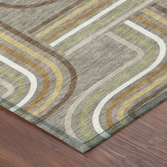 Taupe And Ivory Geometric Washable Indoor Outdoor Area Rug Photo 5