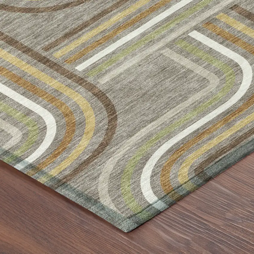 Taupe And Ivory Geometric Washable Indoor Outdoor Area Rug Photo 5