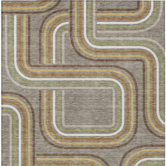 Taupe And Ivory Geometric Washable Indoor Outdoor Area Rug Photo 4