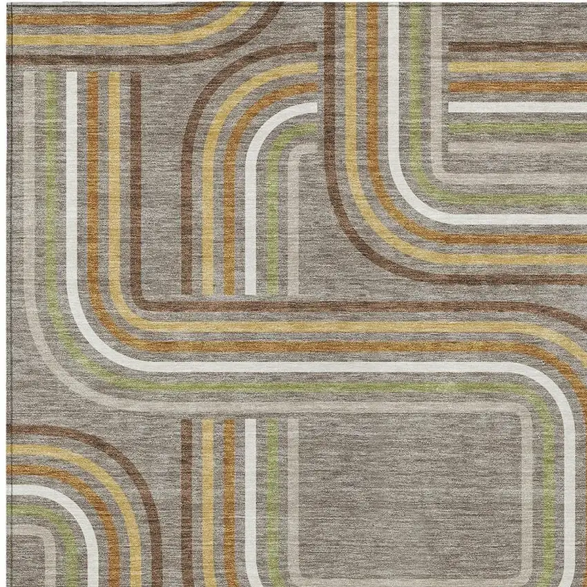 Taupe And Ivory Geometric Washable Indoor Outdoor Area Rug Photo 3