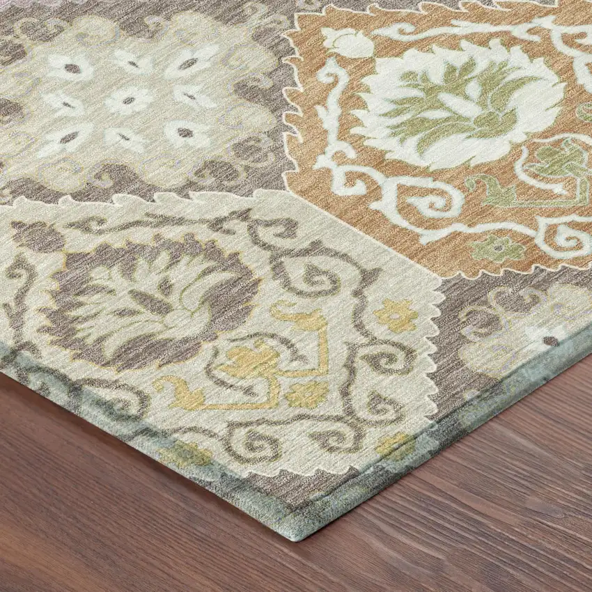 Taupe And Ivory Geometric Washable Indoor Outdoor Area Rug Photo 4