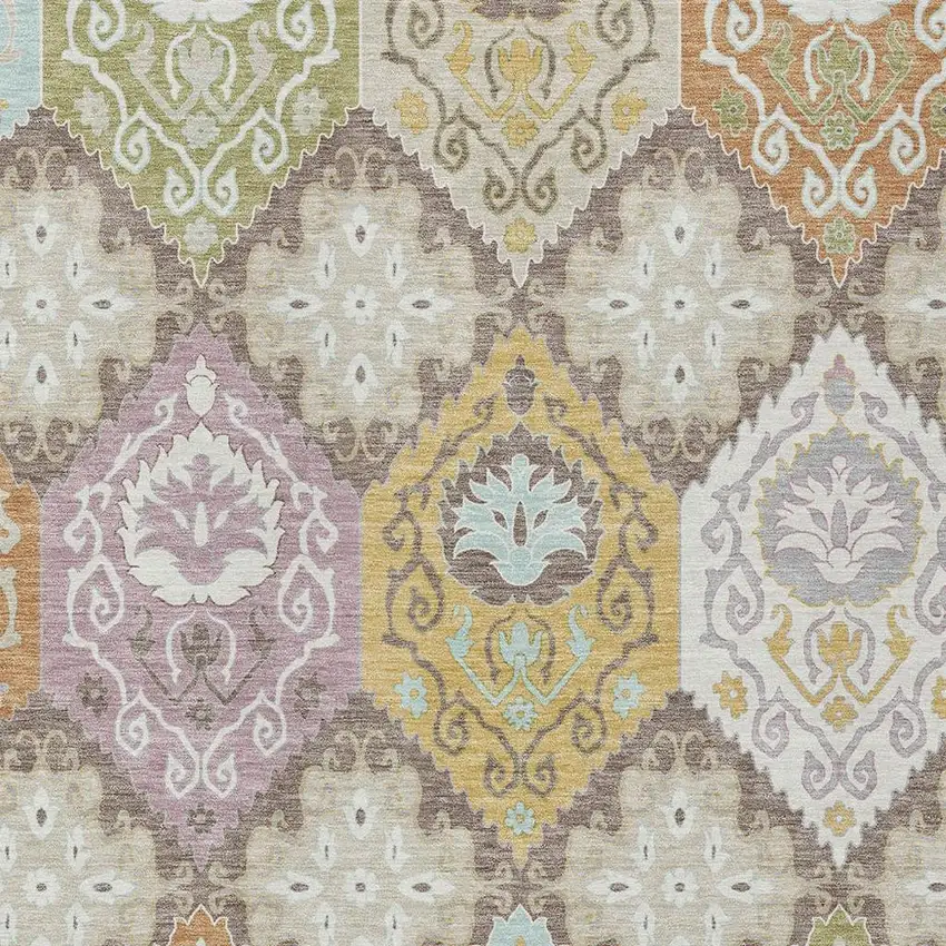 Taupe And Ivory Geometric Washable Indoor Outdoor Area Rug Photo 2