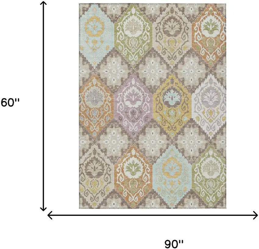 Taupe And Ivory Geometric Washable Indoor Outdoor Area Rug Photo 6