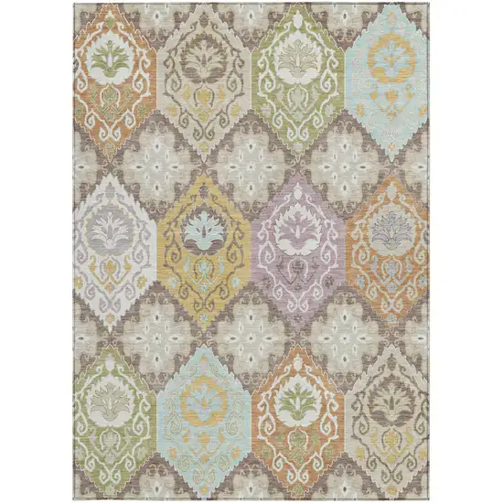 Taupe And Ivory Geometric Washable Indoor Outdoor Area Rug Photo 3